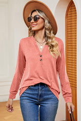Notched Long Sleeve T-Shirt - Trendsi - Flyclothing LLC