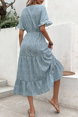 Printed Tassel Tie Flounce Sleeve Dress - Trendsi - Flyclothing LLC