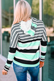 Striped Drawstring Detail Long Sleeve Hoodie - Trendsi