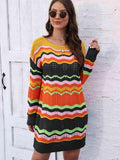 Openwork Round Neck Sweater Dress - Trendsi