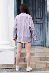Distressed Button Up Raw Hem Denim Jacket - Trendsi - Flyclothing LLC