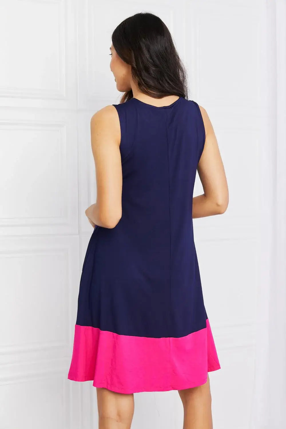 Yelete Full Size Two-Tone Sleeveless Mini Dress with Pockets - Trendsi - Flyclothing LLC