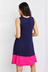 Yelete Full Size Two-Tone Sleeveless Mini Dress with Pockets - Flyclothing LLC