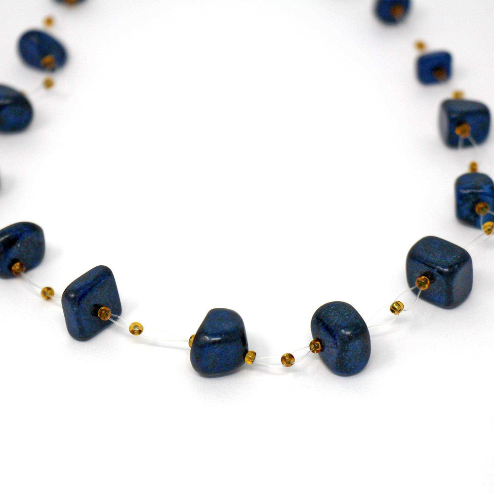 Floating Stone & Maasai Bead Necklace, Navy - Jedando - Flyclothing LLC