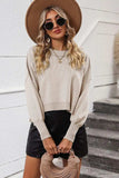 Round Neck Dropped Shoulder Pullover Sweater - Trendsi - Flyclothing LLC