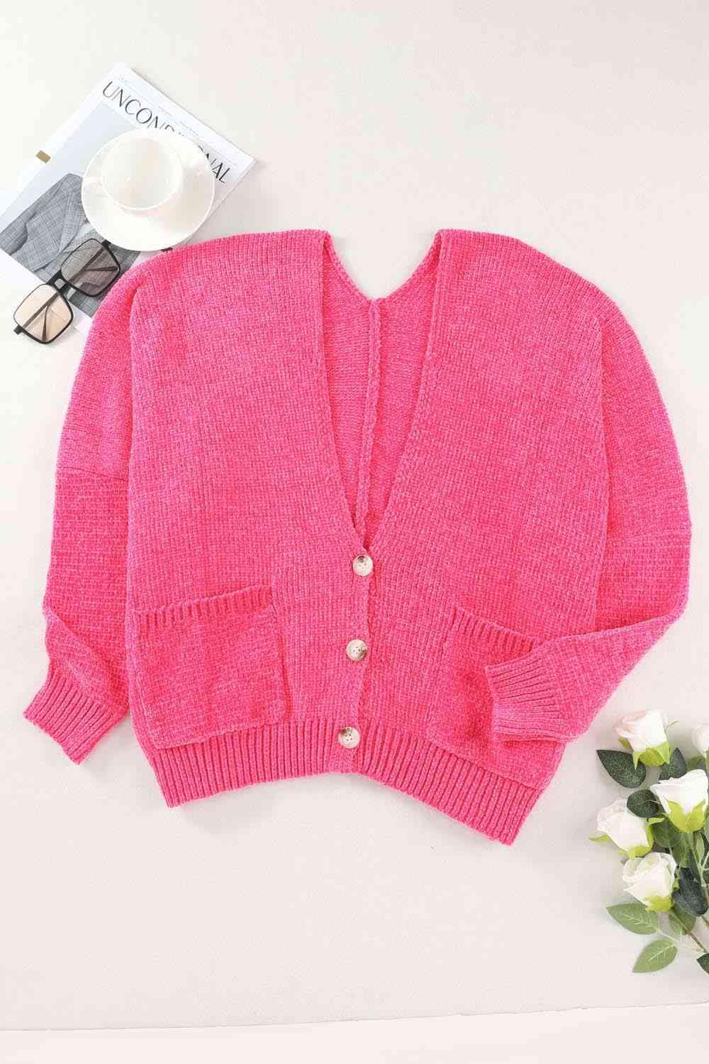Button Down Cardigan with Pockets - Trendsi