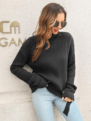 Decorative Button Slit Sweater - Trendsi