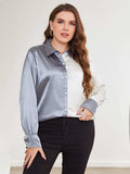 Plus Size Two-Tone Long Sleeve Shirt - Trendsi - Flyclothing LLC