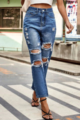 Distressed Buttoned Jeans with Pockets - Trendsi - Flyclothing LLC