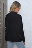 Ribbed Notched Neck Striped Long Sleeve Sweater - Trendsi