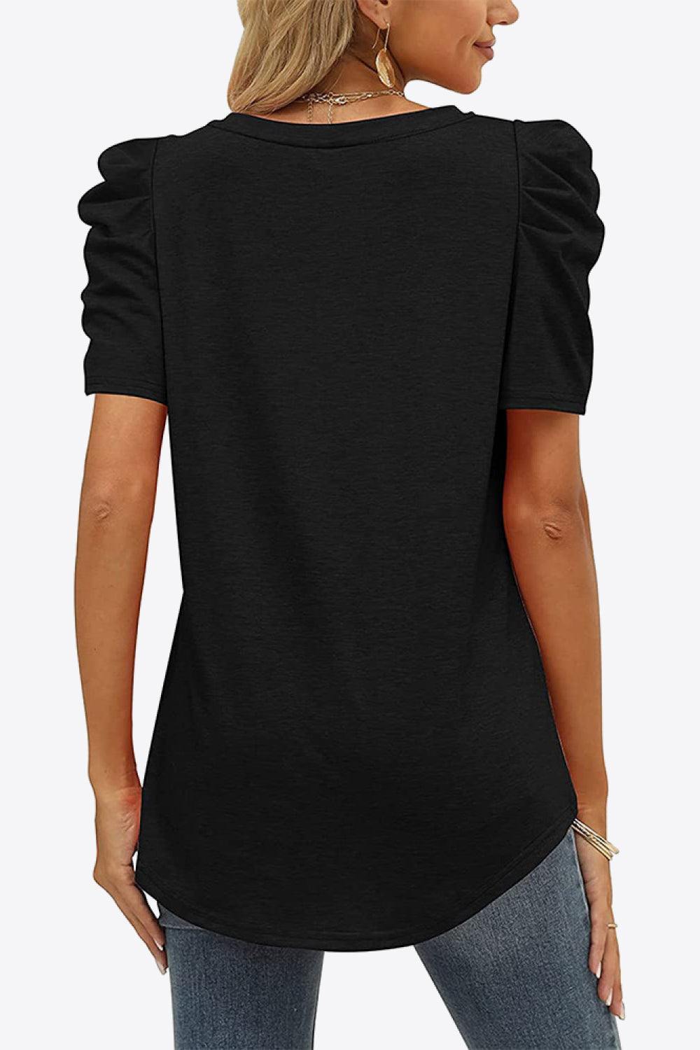 V-Neck Puff Sleeve Tee - Flyclothing LLC