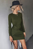 Twist Front Ruched Long Sleeve Mini Dress - Flyclothing LLC
