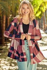 Plaid Open Front Cardigan - Trendsi