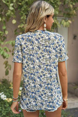 Floral V-Neck Short Sleeve T-Shirt - Trendsi - Flyclothing LLC