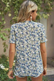 Floral V-Neck Short Sleeve T-Shirt - Trendsi - Flyclothing LLC