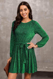 Round Neck Tie Front Long Sleeve Dress - Trendsi - Flyclothing LLC