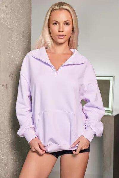 Quarter Zip Dropped Shoulder Sweatshirt - Trendsi - Flyclothing LLC