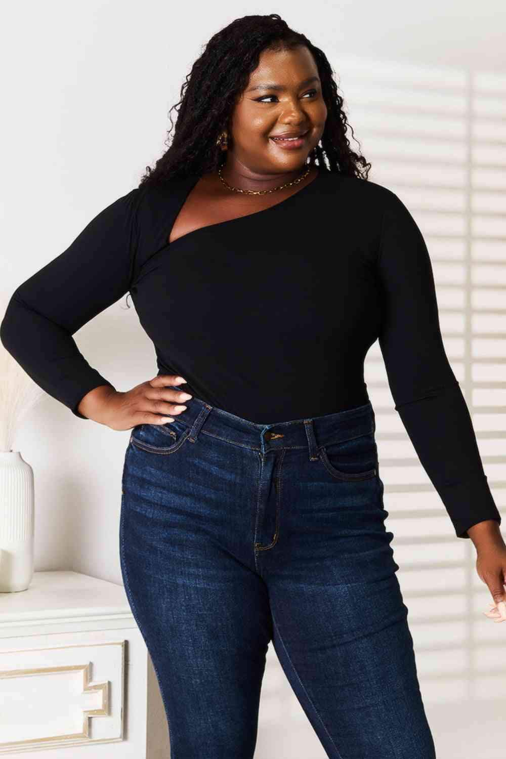 Basic Bae Asymmetrical Neck Long Sleeve Top - Trendsi - Flyclothing LLC