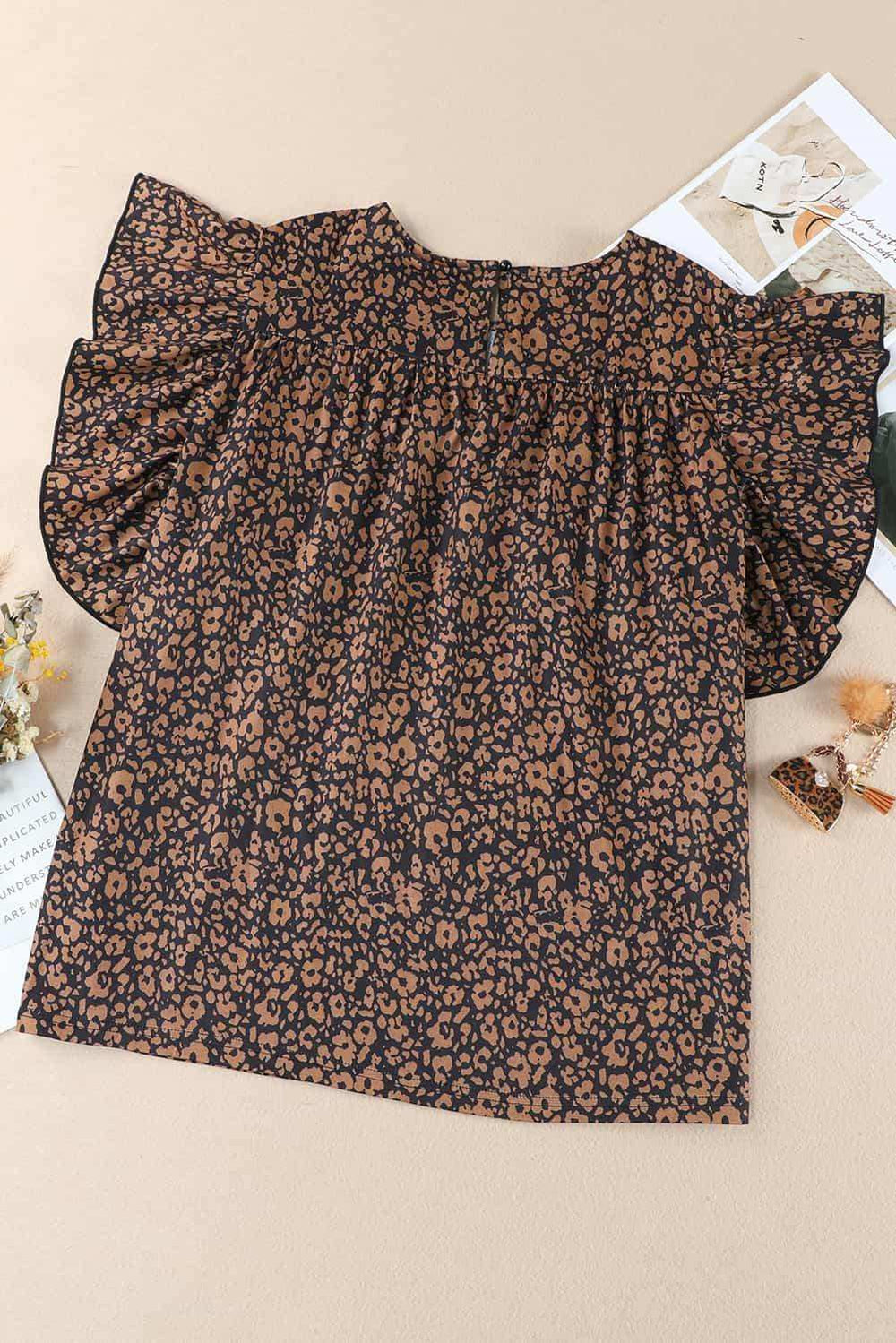 Plus Size Printed Smocked Butterfly Sleeve Blouse - Trendsi - Flyclothing LLC