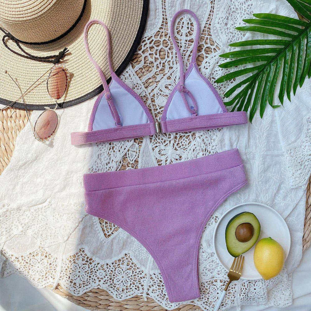 Spaghetti Strap Ribbed Bikini Set - Trendsi - Flyclothing LLC
