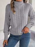 Cable-Knit Turtleneck Dropped Shoulder Sweater - Trendsi - Flyclothing LLC