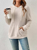 Ribbed Dropped Shoulder Drawstring Hoodie - Trendsi - Flyclothing LLC