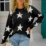 Star Pattern Round Neck Sweater - Trendsi - Flyclothing LLC