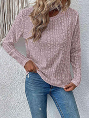 Eyelet Round Neck Long Sleeve Top - Trendsi