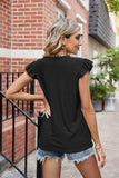 Eyelet Flutter Sleeve Scalloped V-Neck Top - Trendsi - Flyclothing LLC