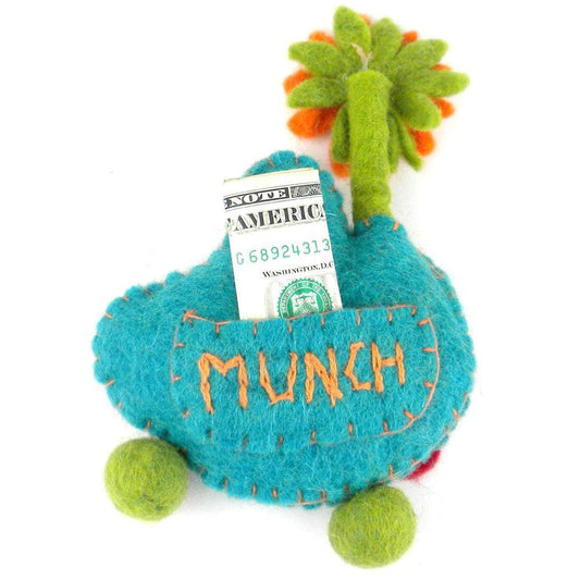 Hand Felted Blue Tooth Monster with Flower - Global Groove - Global Groove