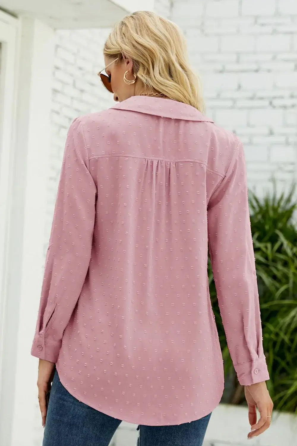 Swiss Dot Johnny Collar Blouse - Trendsi - Flyclothing LLC