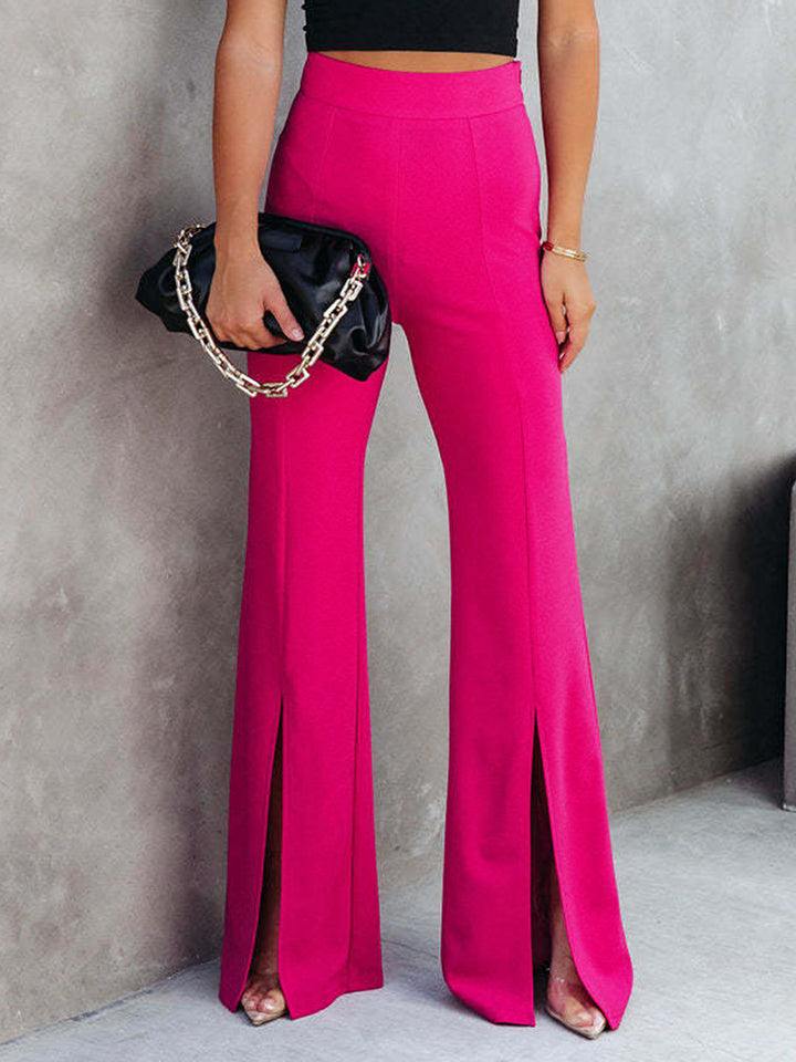 Front Slit Flare Leg Pants - Trendsi