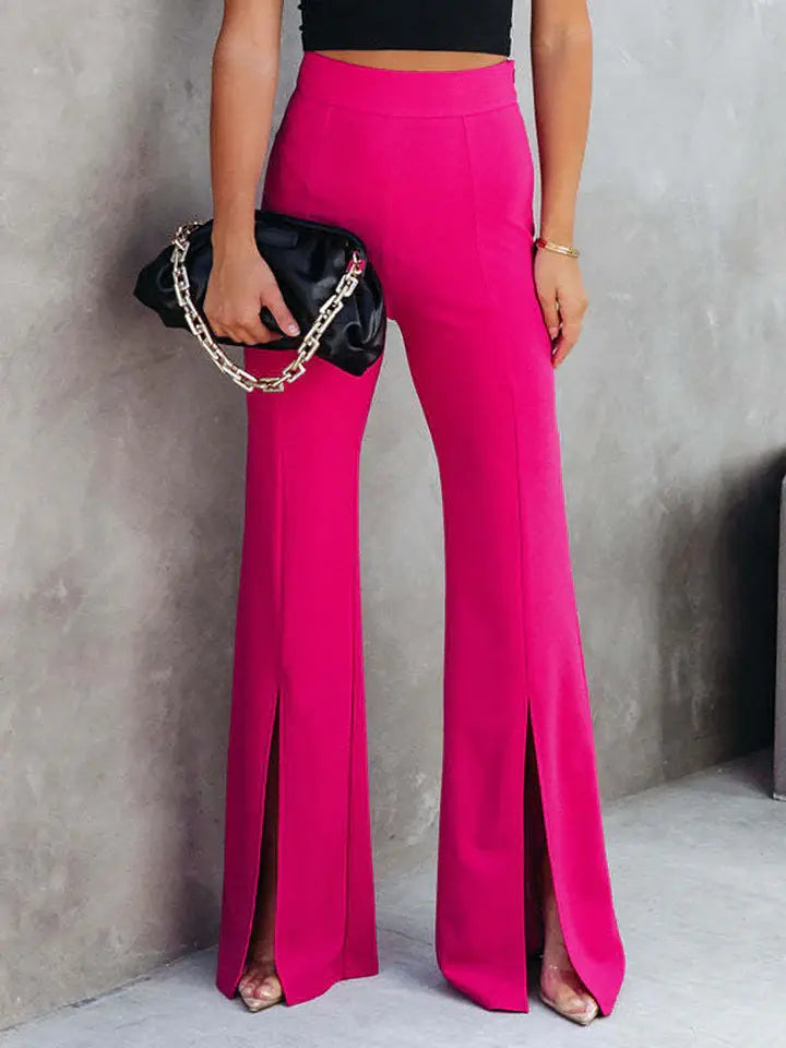 Front Slit Flare Leg Pants - Trendsi - Flyclothing LLC
