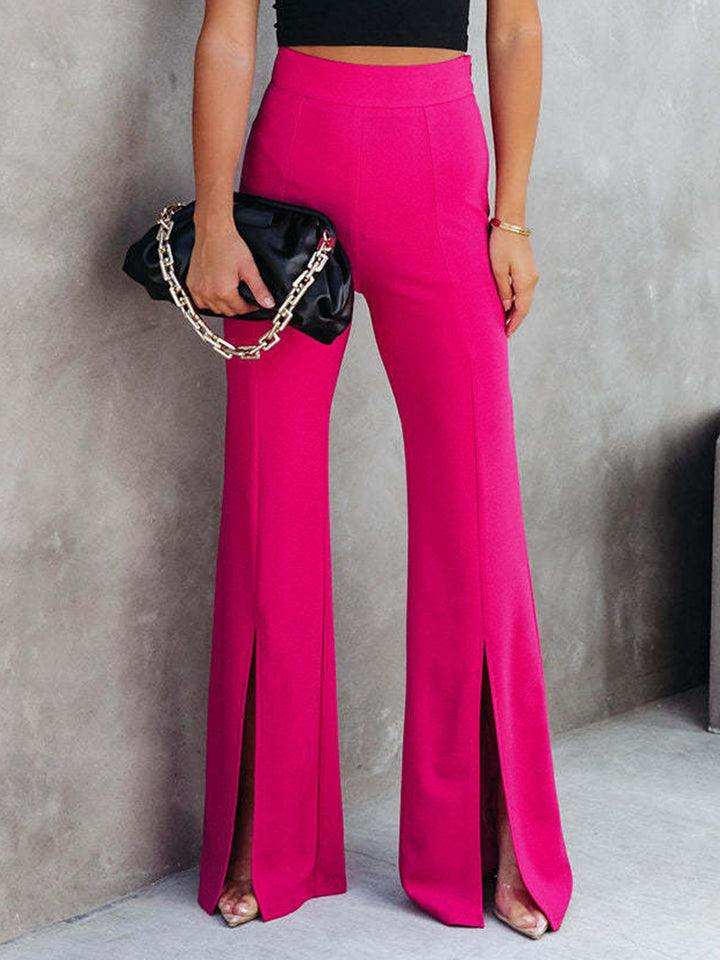 Front Slit Flare Leg Pants - Trendsi - Flyclothing LLC