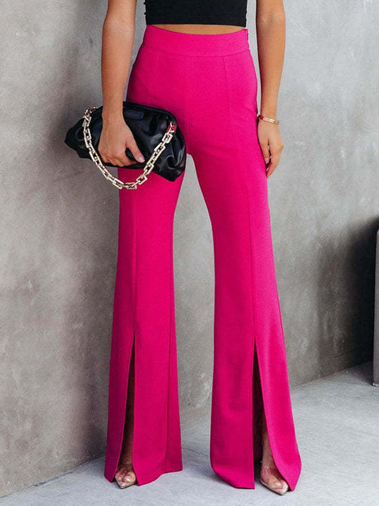 Front Slit Flare Leg Pants - Trendsi