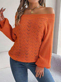 Openwork Off-Shoulder Long Sleeve Sweater - Trendsi - Flyclothing LLC