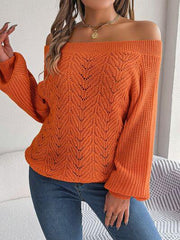 Openwork Off-Shoulder Long Sleeve Sweater - Trendsi
