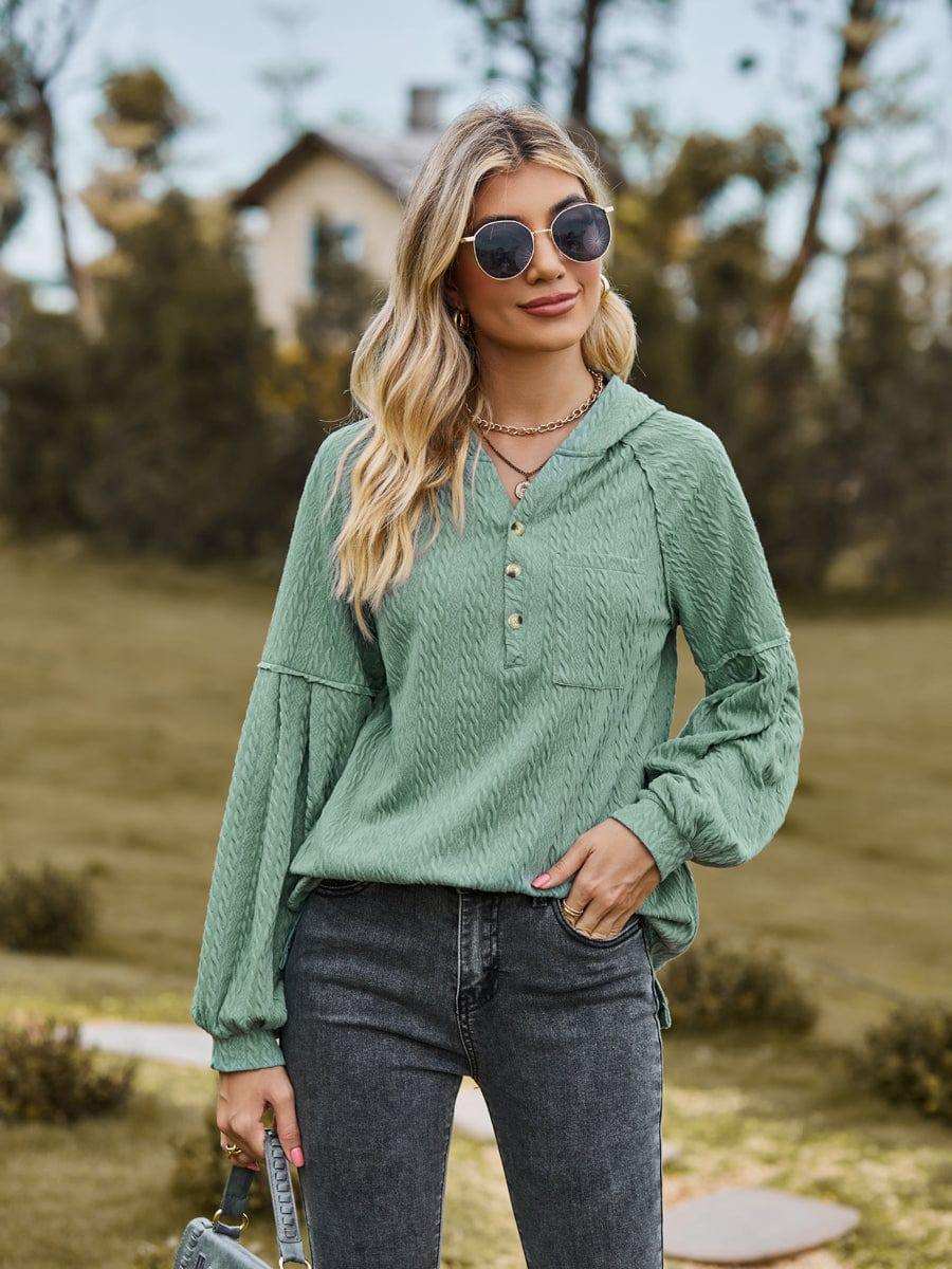 Cable-Knit Dropped Shoulder Hoodie - Trendsi - Flyclothing LLC