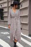 Slit Printed Surplice Balloon Sleeve Dress - Trendsi