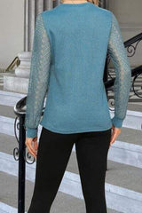 Waffle-Knit Round Neck Long Sleeve Blouse - Trendsi - Flyclothing LLC