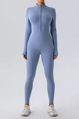 Half Zip Mock Neck Active Jumpsuit - Trendsi - Flyclothing LLC