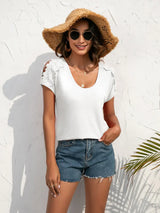 Spliced Lace Cold-Shoulder Blouse - Trendsi - Flyclothing LLC
