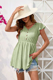 Decorative Button V-Neck Cap Sleeve Blouse - Trendsi - Flyclothing LLC