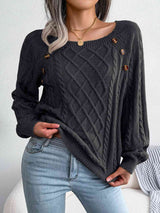 Decorative Button Cable-Knit Sweater - Trendsi - Flyclothing LLC