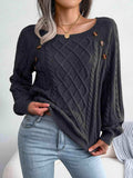 Decorative Button Cable-Knit Sweater - Trendsi - Flyclothing LLC
