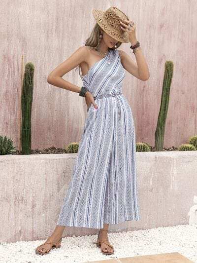 Printed Single Shoulder Sleeveless Jumpsuit - Trendsi - Flyclothing LLC