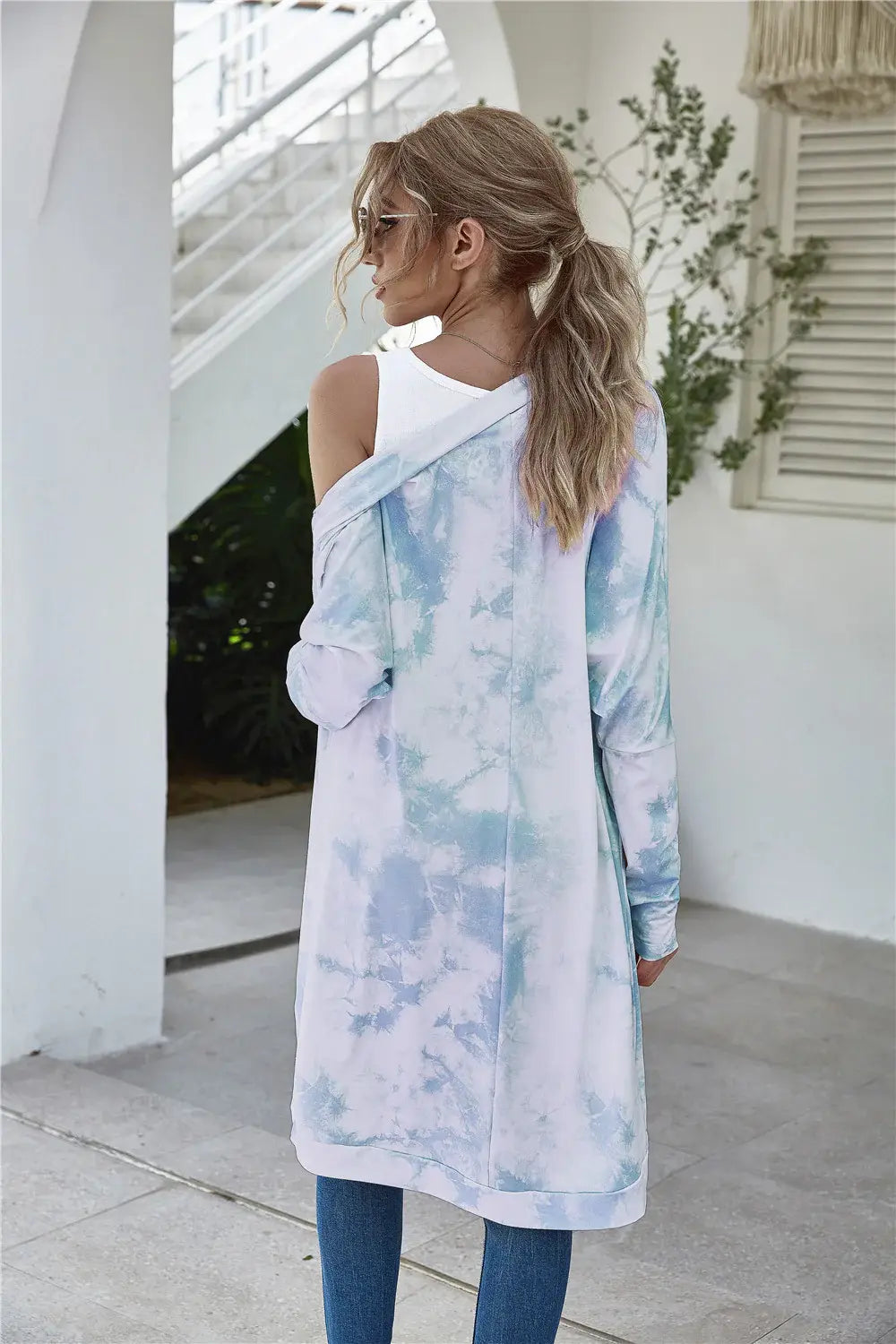 Tie-Dye Open Front Longline Cardigan - Trendsi - Flyclothing LLC