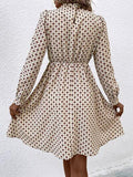 Printed Ruched Mock Neck Long Sleeve Dress - Trendsi
