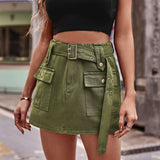 Belted Denim Shorts with Pockets - Trendsi - Flyclothing LLC