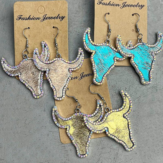 Rhinestone Bull Earrings - Trendsi